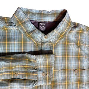 REI Co-op Green Plaid Lightweight Outdoor Long Sleeve Button Shirt Nylon Men’s L